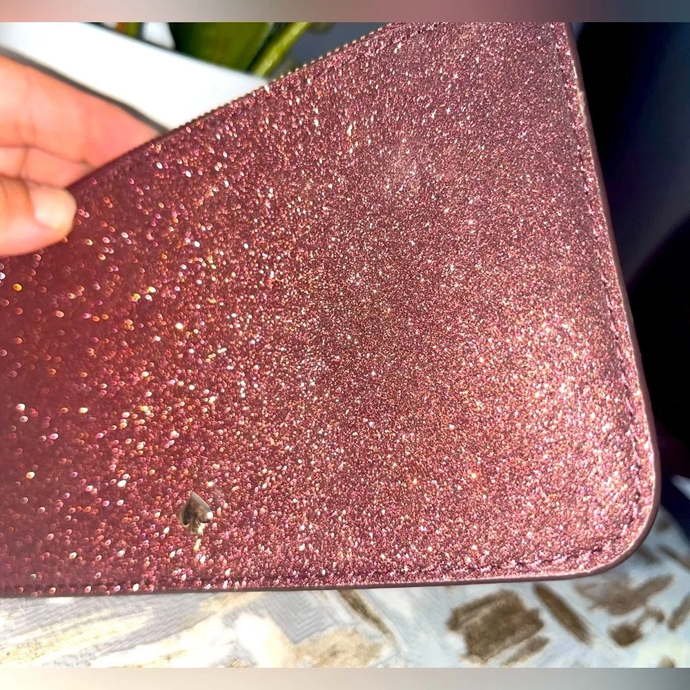 Kate Spade Shimmy Glitter Large Card Holder Slim Wallet ,Deep Nova Red - Picture 7 of 9